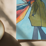 Close up view of a 6×6 blank watercolor note card “Archer” with kraft envelope—great gift for men, Father’s Day card, card for son, brother, dad, thank you card, all-occasion note.