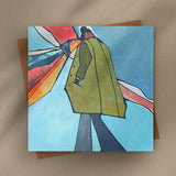 Flat lay of a 6×6 blank watercolor note card “Archer” with kraft envelope—great gift for men, Father’s Day card, card for son, brother, dad, thank you card, all-occasion note.
