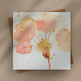 Flat lay of a 6×6 blank watercolor note card “Golden Blush” with kraft envelope—perfect blank thank you cards, baby shower thank you cards, graduation thank you cards, wedding note.