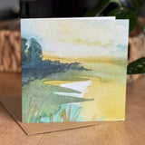 Portrait view of a 6×6 blank watercolor note card “Golden Hour” with kraft envelope—perfect blank thank you cards, condolence cards, bereavement cards, graduation thank you cards, wedding note.