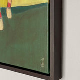 Close-up view of Pink on The Green artwork showing textured brushwork and modern abstract style on canvas.