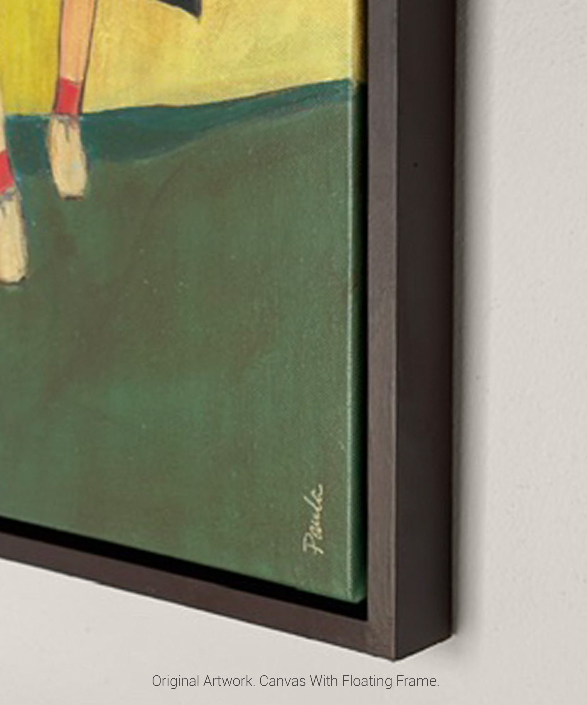 Close-up view of Pink on The Green artwork showing textured brushwork and modern abstract style on canvas.