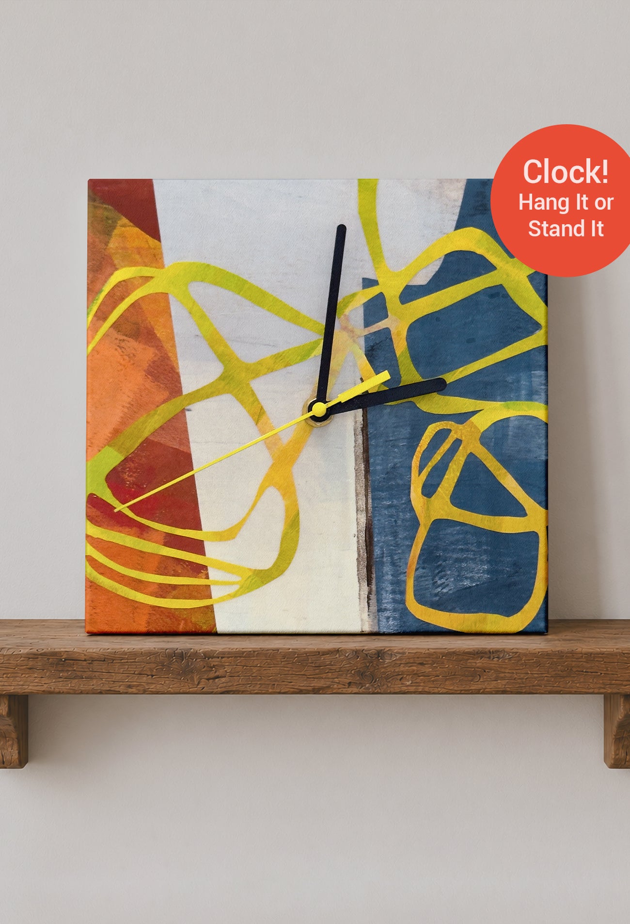 Original abstract wall clocks and mixed-media wall art by Florida artist Paula Fontana. One-of-a-kind handcrafted timepieces inspired by color, shape, and texture, designed for Mid Century Modern, Scandinavian, and contemporary home decor. Discover collectible original artwork, statement wall art, and functional art that brings creativity to modern interiors.