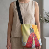 Canvas Crossbody Bag Adjustable Shoulder Strap Colorful Art Print Design Perfect Artist Gift Unique Wearable Art Fashion Vibrant Geometric Pattern Women Everyday Handbag Reusable Shopping Tote Messenger Style Purse Durable Canvas