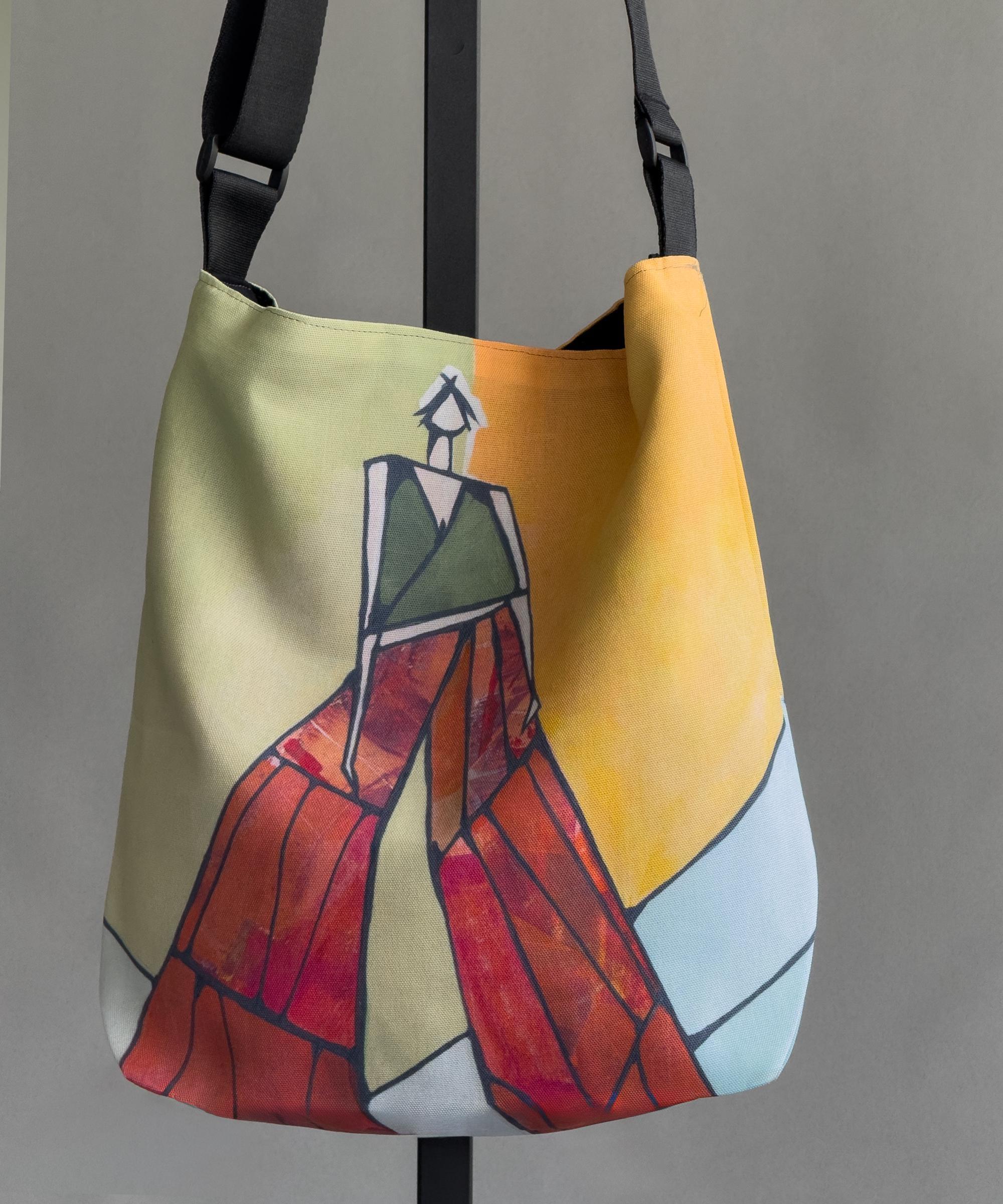 Adjustable Shoulder Bag Canvas Crossbody Design Travel Purse Women Hands Free Carryall Colorful Art Print Pattern Versatile Messenger Tote Everyday Adventure Bag Reusable Shopping Carryall Durable Canvas Material Vibrant Geometric Artwork